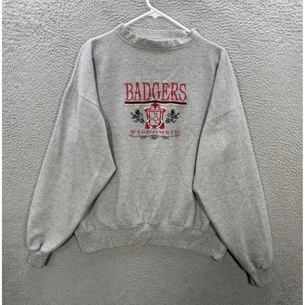 Vintage Wisconsin Badgers Sweatshirt Boys 14/16 Gray Crewneck Embroidered 90s